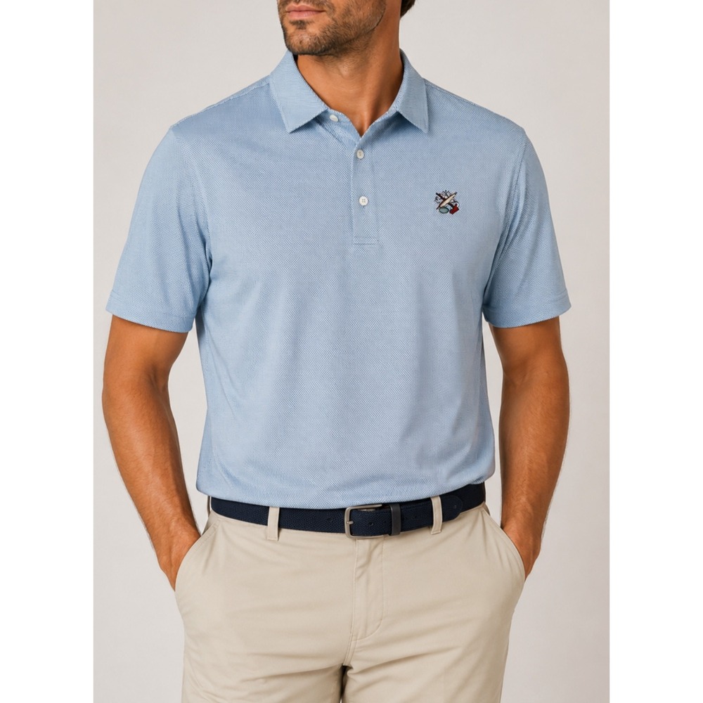 NEW Johnnie-O Mens Poe Fancy Polo Shirt Lake Blue JMPO4110 UPF 50 Large Apawamis